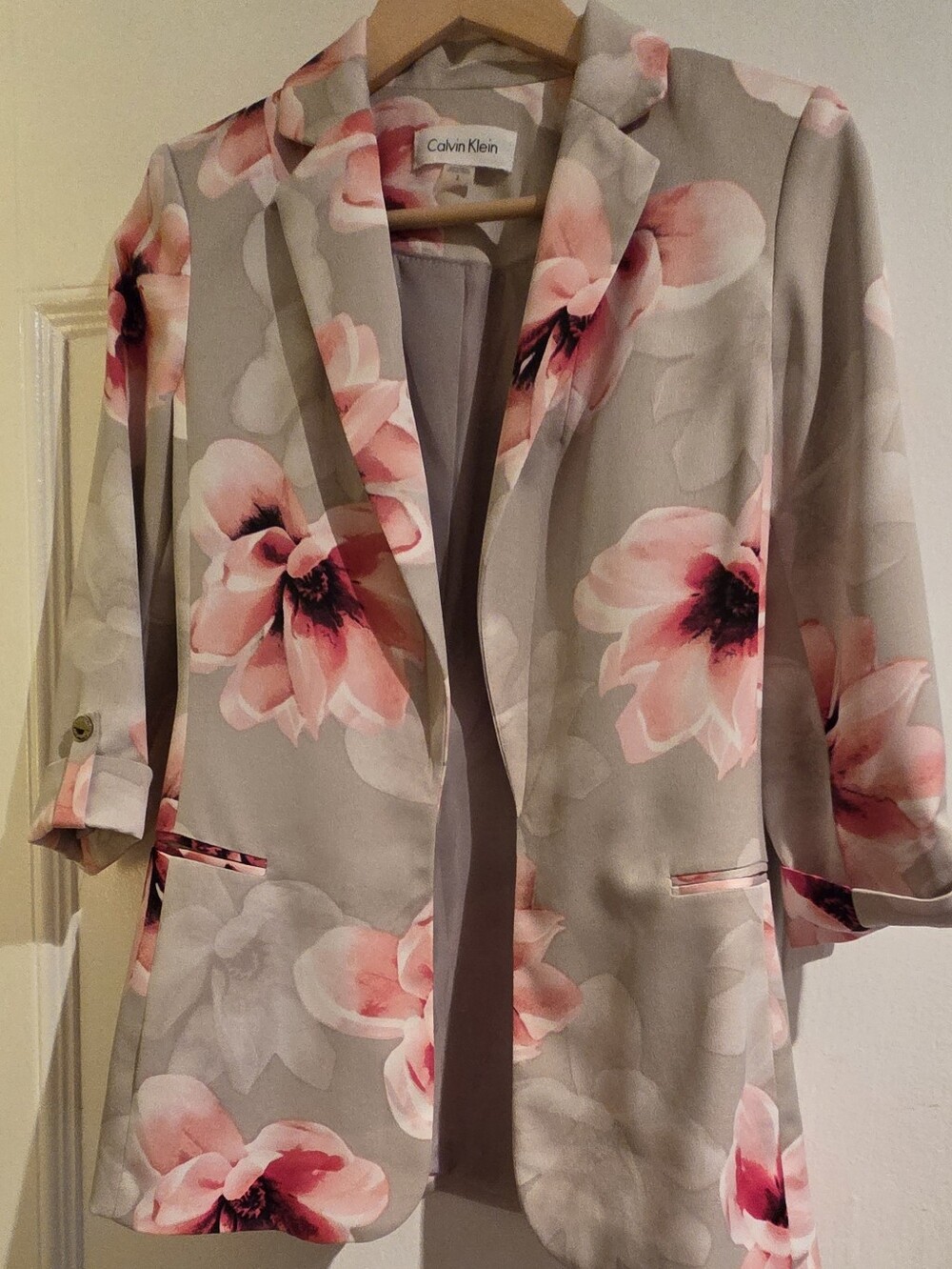 Calvin Klein Blush Floral Notch Lapel Blazer